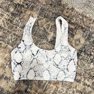 Varley White and Blue Snake Print Patterned Sports Bra
